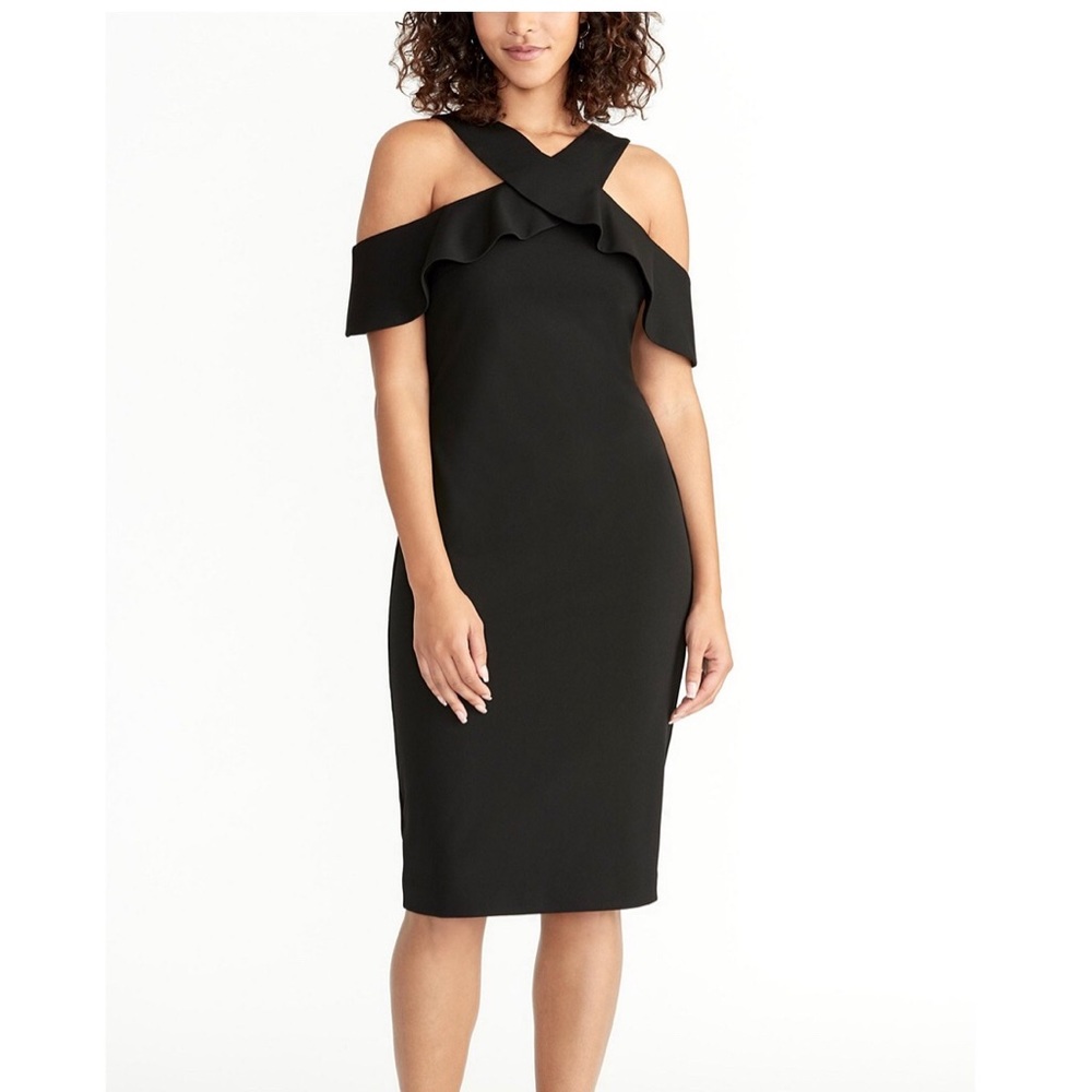 Black cross neck mini dress